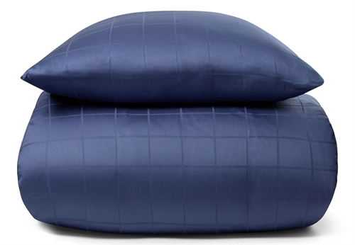 Billede af Sengetøj til dobbeltdyne 200x220 cm - Blødt, jacquardvævet bomuldssatin - Check blå - By Night sengesæt hos Shopdyner.dk